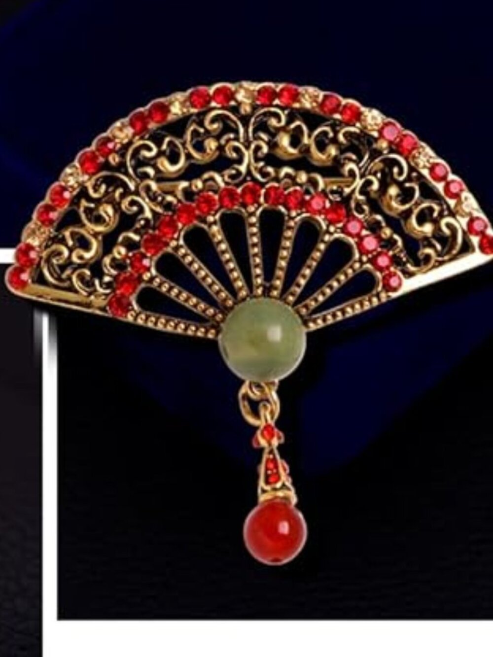 Chinese Fan Brooch Rhinestones Trendy Dangle Drop